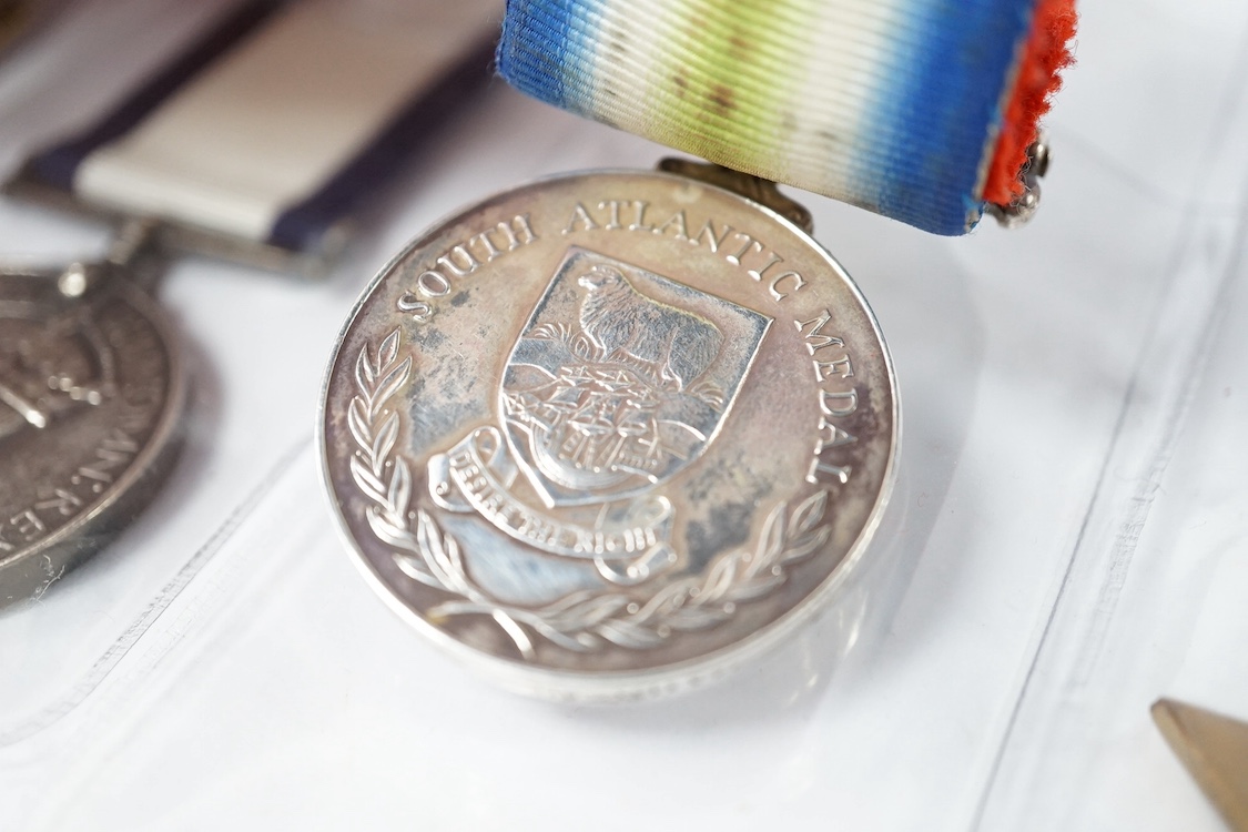 Four reproduction military medals;, an unnamed GVI Naval Conspicuous Gallantry Medal, The Air Crew Europe Star, The Artic Star, South Atlantic Medal, attributed to 24431193 PTE. S.P. Bullivant. PARA., Condition - fair to